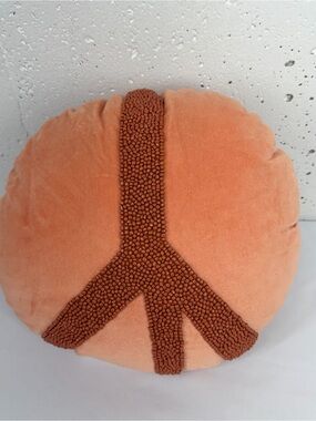 Opal House Round Peach Pillow with Beaded Peace Design 14”